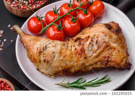 Fresh grilled chicken leg with salt, spices and herbs Fresh grilled chicken leg with salt, spices and herbs 102295055