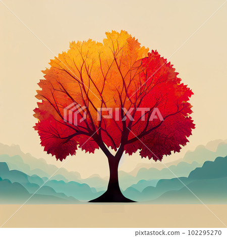 Autumn picturesque tree stylized illustration. A tree with autumn foliage in reddish colors. AI-generated Autumn picturesque tree stylized illustration. A tree with autumn foliage in reddish colors. AI-generated 102295270