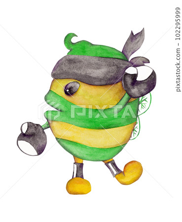 Bee boxer in training. Cartoon isolated illustration. Watercolor drawing Bee boxer in training. Cartoon isolated illustration. Watercolor drawing 102295999