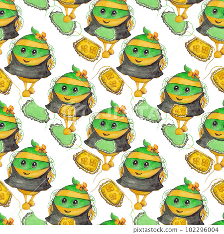 Bee chef in clothes with an apron. Cartoon isolated illustration. Watercolor seamless pattern Bee chef in clothes with an apron. Cartoon isolated illustration. Watercolor seamless pattern 102296004