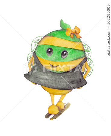 The bee is riding a skateboard. Cartoon isolated illustration. Watercolor drawing The bee is riding a skateboard. Cartoon isolated illustration. Watercolor drawing 102296009