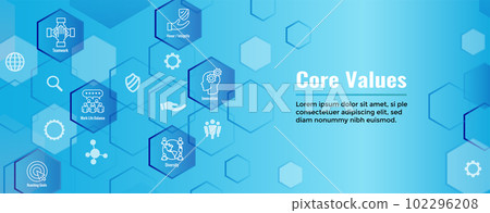 Core Values or Mission and Vision Icon Set w Web Header Banner 102296208