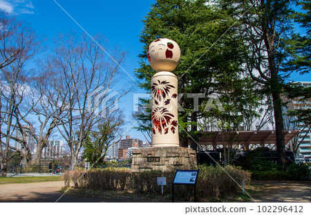 Kokeshi tower redecorated at Spring West Park in Sendai, the City of Trees 102296412