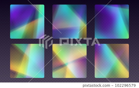 Crystal refraction stickers, leak flare, rainbow sunlight effect, holographic reflections in rounded rectangle shape. 102296579