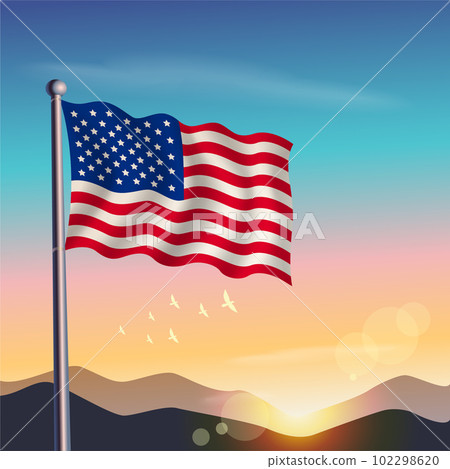 United States flag with mountains and morning United States flag with mountains and morning 102298620