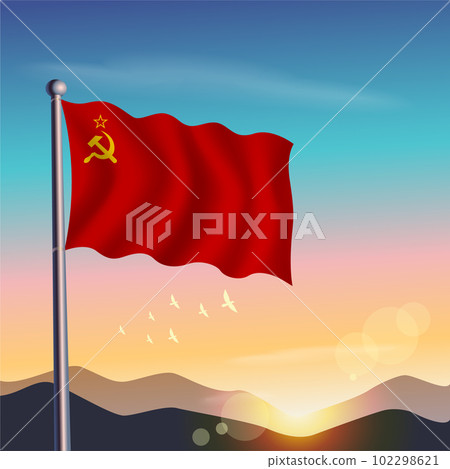 USSR flag with mountains and morning USSR flag with mountains and morning 102298621