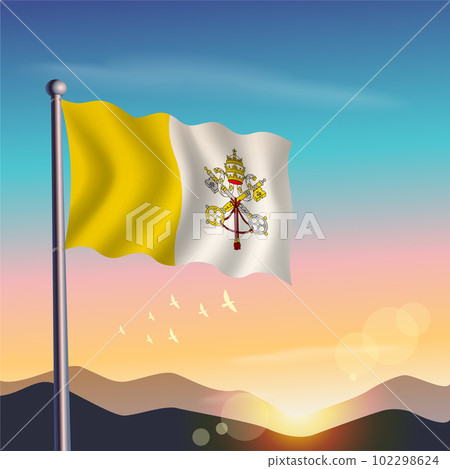 Vatican City flag with mountains and morning Vatican City flag with mountains and morning 102298624