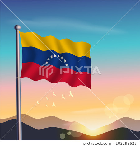 Venezuela flag with mountains and morning 102298625