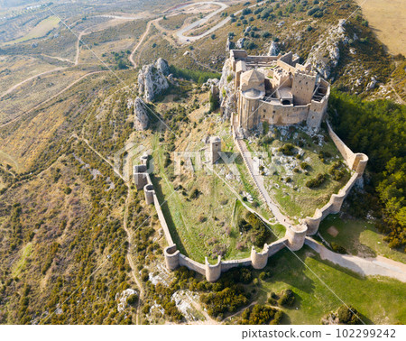 Top view of the castle Castillo de Loarre. Huesca Province. Aragon. 102299242