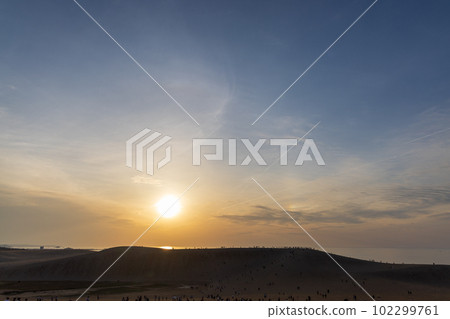 Evening view of Tottori Sand Dunes in Tottori Prefecture, Japan 102299761
