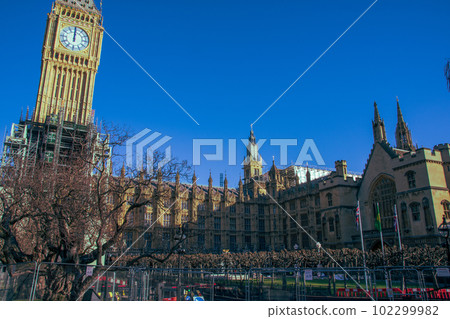 Clear blue sky and Big Ben 102299982