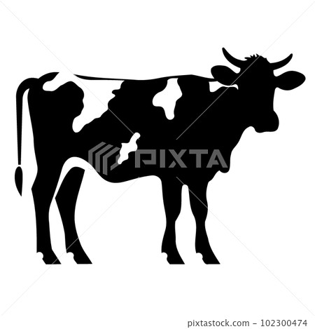 animal mammal cow adult silhouette black and white 102300474