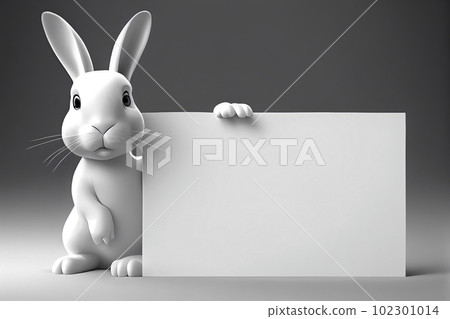 3D rabbit cartoon holding blank sign. 3D animal background 102301014