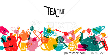 Tea time colorful banner on white background design Tea time colorful banner on white background design 102301226