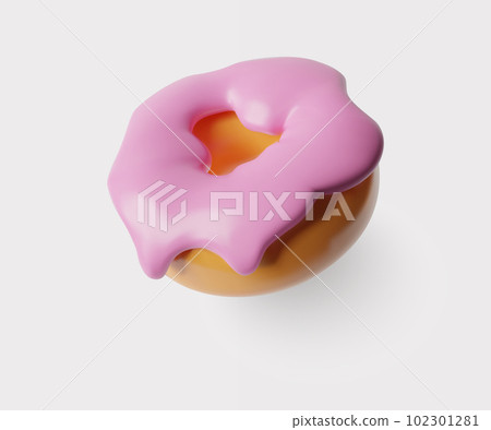 3d Donut pink strawberry glaze glossy plastic realistic icon three dimentional vector illustration 102301281
