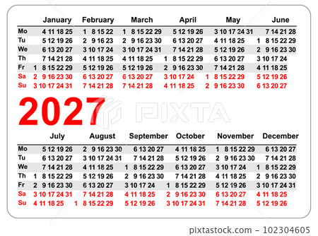 2027 simple horizontal pocket calendar grid template isolated on white vector 102304605