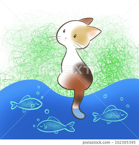 貓垂尾垂水簡單插畫 102305395