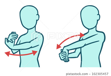 伸展手肘和前臂的人，剪影，線條畫，藍色 102305457