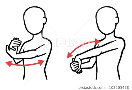 伸展肘部和前臂的人、剪影、線條畫 102305458