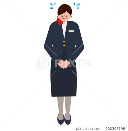 Illustration of a female flight attendant in an apron who provides in-flight service 102307196