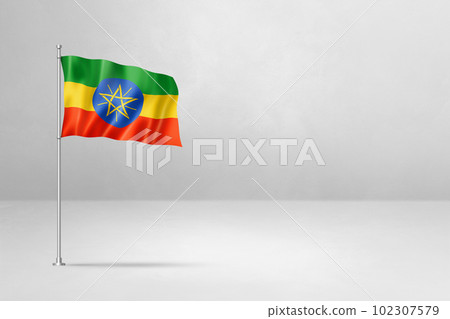 Ethiopian flag isolated on white concrete wall background 102307579