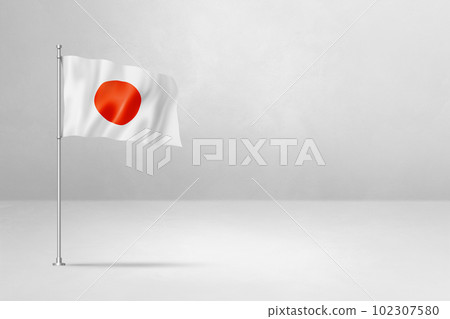 Japanese flag isolated on white concrete wall background Japanese flag isolated on white concrete wall background 102307580