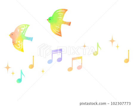 Illustration material of cute musical notes and birds with a fairy tale touch like the world of fairy tales Illustration material of cute musical notes and birds with a fairy tale touch like the world of fairy tales 102307773