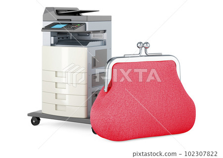 Office multifunction printer MFP with coin purse. 3D rendering Office multifunction printer MFP with coin purse. 3D rendering 102307822
