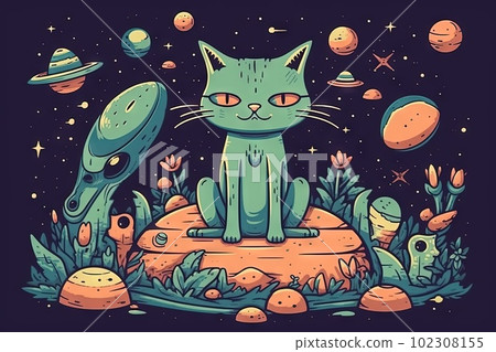greeting the universe Starfleet cat illustration generative ai 102308155