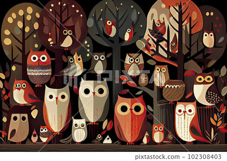 Seamless pattern with cute cartoon owl for fabric print, textile 102308403