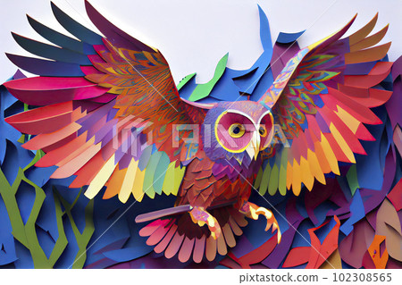 cut paper owl, paper machette mobile, high art, concept art 102308565
