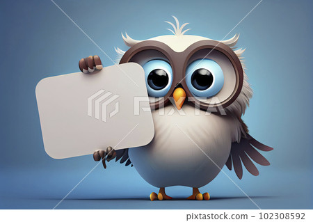 Cartoon owl bird holding blank sign Cartoon owl bird holding blank sign 102308592