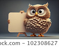 Cartoon owl bird holding blank sign 102308627