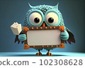 Cartoon owl bird holding blank sign 102308628