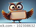 Cartoon owl bird holding blank sign 102308632
