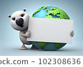 Cute Earth Globe Cartoon Character Holding A Blank Sign 102308636