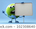 Cute Earth Globe Cartoon Character Holding A Blank Sign 102308640