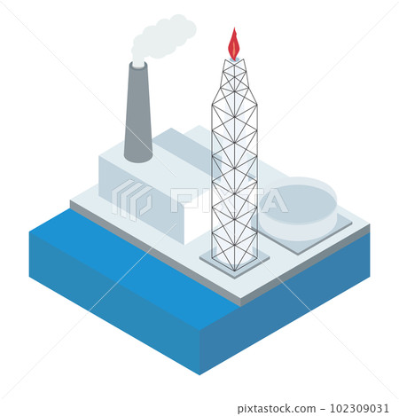Simple isometric illustration to generate electricity with oil Simple isometric illustration to generate electricity with oil 102309031
