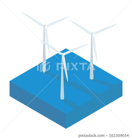 A simple isometric illustration of offshore wind power generation 102309034