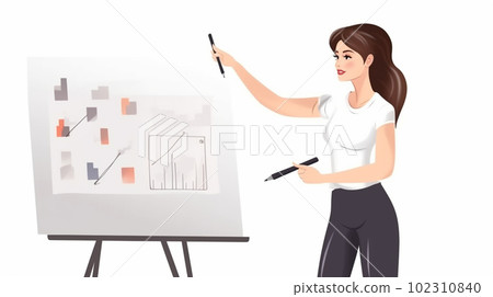 A woman explaining on a whiteboard AI image A woman explaining on a whiteboard AI image 102310840