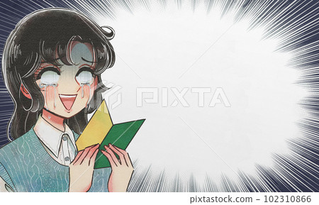 Concentrated line frame of a girl's cartoon style, a woman who is afraid with a beginner's mark 102310866