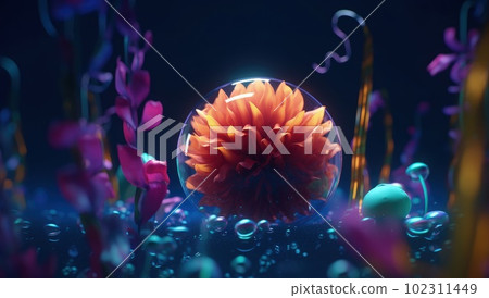 surreal installations of an underwater neon colorful flower surreal installations of an underwater neon colorful flower 102311449