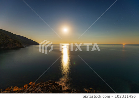 Seascape and Coastline at Night - Gulf of La Spezia Liguria Italy 102311456