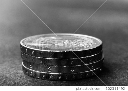 Euro close up photo. Macro coins. Soft focus, dark background Euro close up photo. Macro coins. Soft focus, dark background 102311492