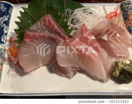 生魚片放在盤子裡 生魚片放在盤子裡 102311922