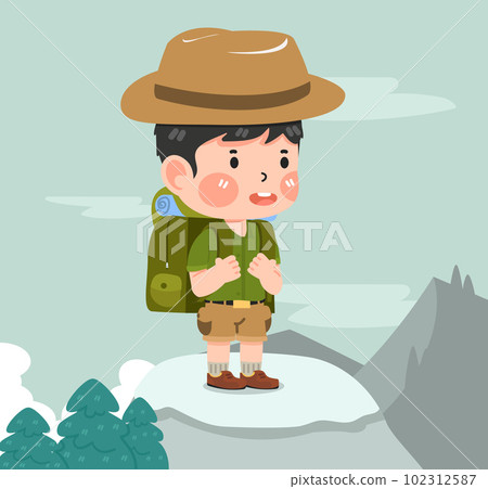 Kid climber standing on the top of mountain Kid climber standing on the top of mountain 102312587