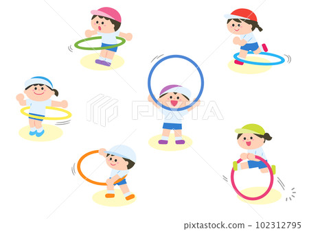 children playing with hula hoops children playing with hula hoops 102312795