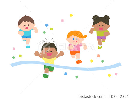 Children of various races in a race Goal scene 102312825
