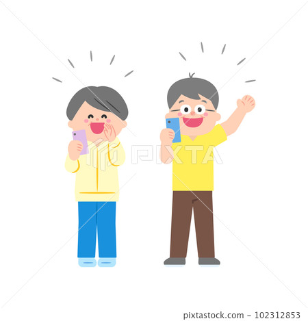 Grandparents holding a smartphone and raising their voice 102312853