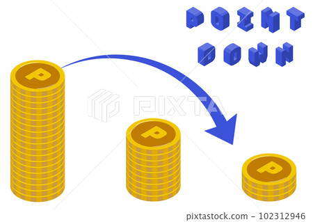 Point-down image illustration. Illustration material of points, coins and alphabets. Point-down image illustration. Illustration material of points, coins and alphabets. 102312946